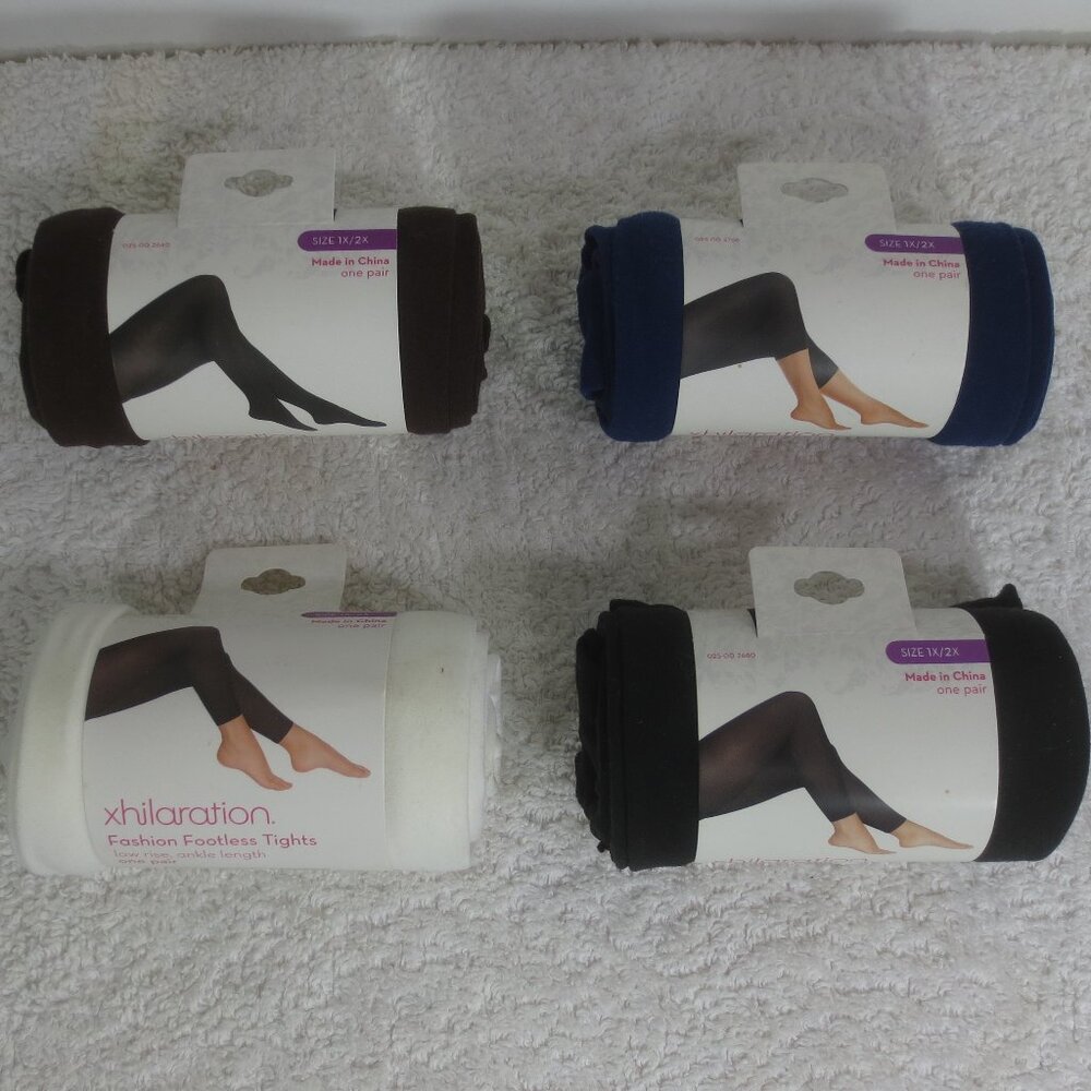 NEW Xhilaration Tights Lot of 4 Pair White Black Brown Navy Plus Size 1X-2X